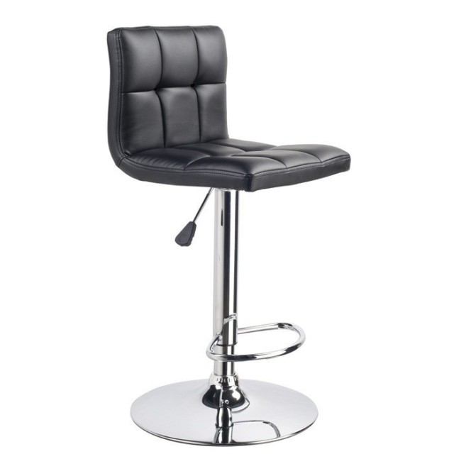 Taburete MIAMI (L), cromado, similpiel negra