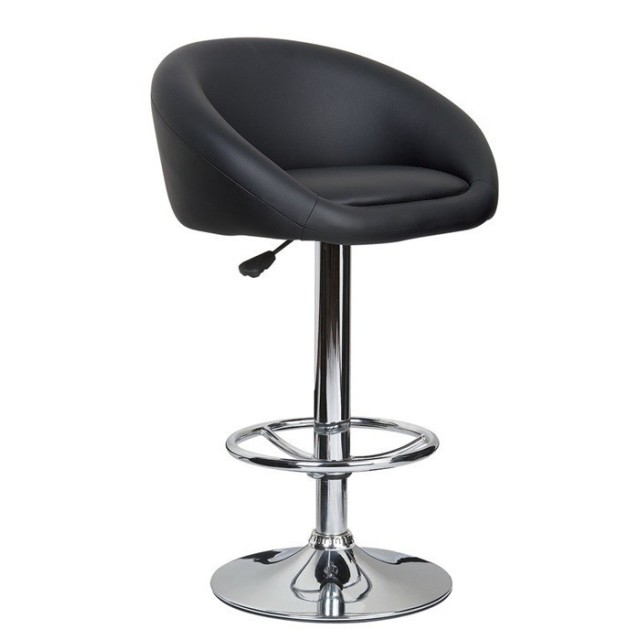 Taburete DRUM (L), cromado, similpiel negra