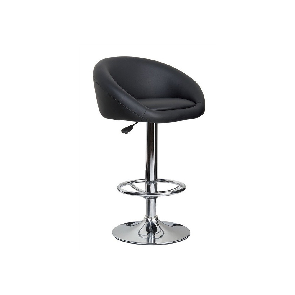 Taburete DRUM (L), cromado, similpiel negra