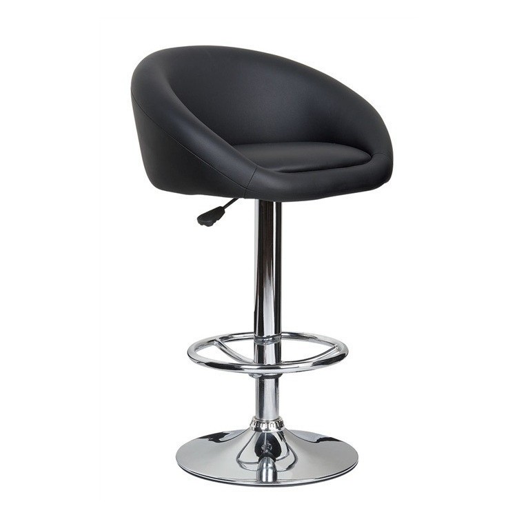 Taburete DRUM (L), cromado, similpiel negra