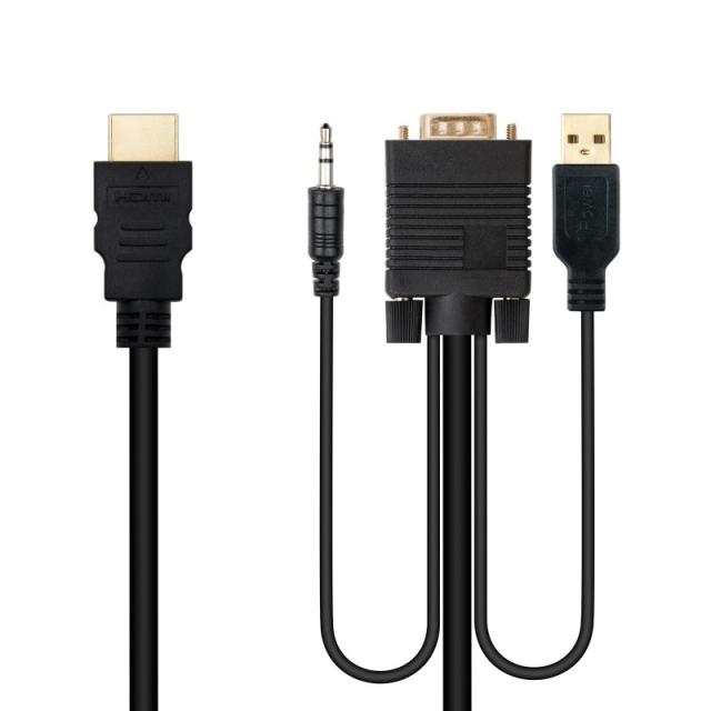 Nanocable - Cable Conversor HDMI a VGA+Audio+USB, 1.8 m, Negro