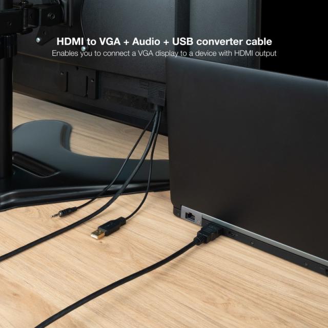Nanocable - Cable Conversor HDMI a VGA+Audio+USB, 1.8 m, Negro