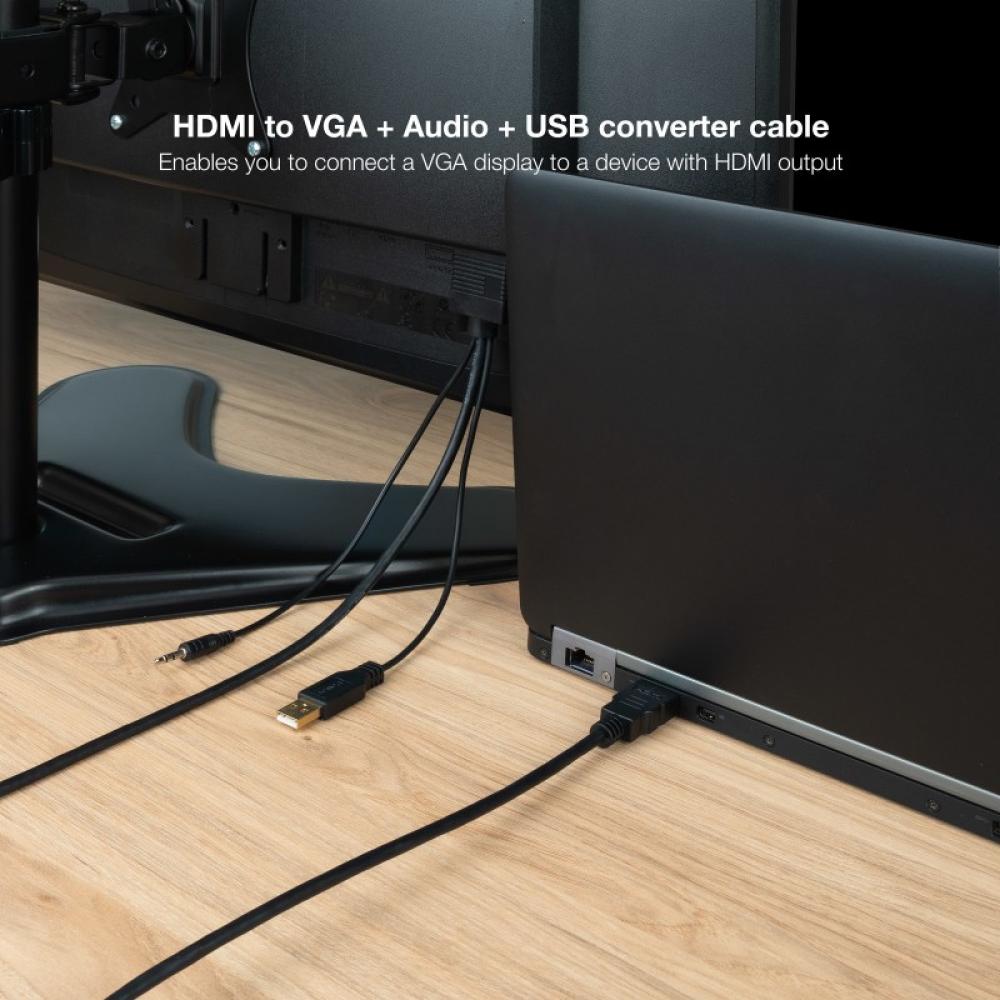 Nanocable - Cable Conversor HDMI a VGA+Audio+USB, 1.8 m, Negro