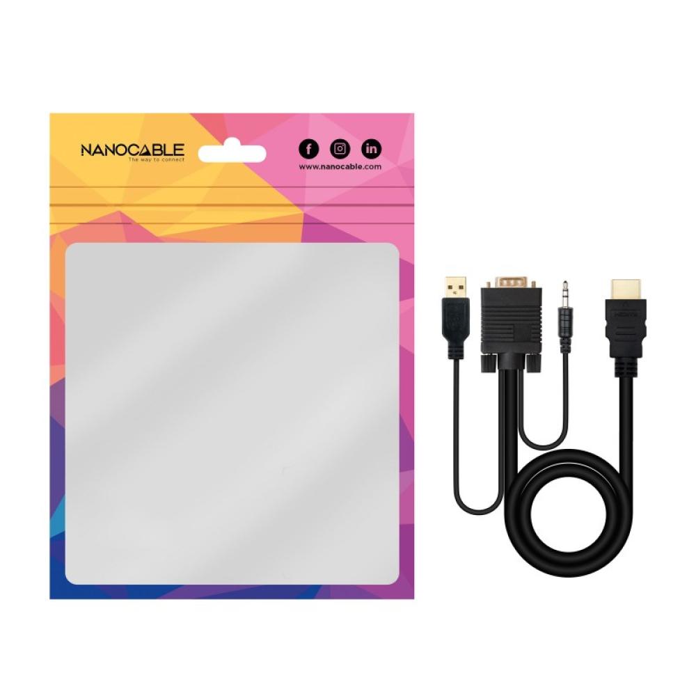 Nanocable - Cable Conversor HDMI a VGA+Audio+USB, 1.8 m, Negro