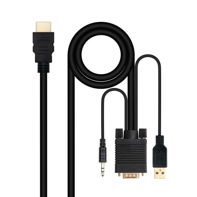 Nanocable - Cable Conversor HDMI a VGA+Audio+USB, 1.8 m, Negro
