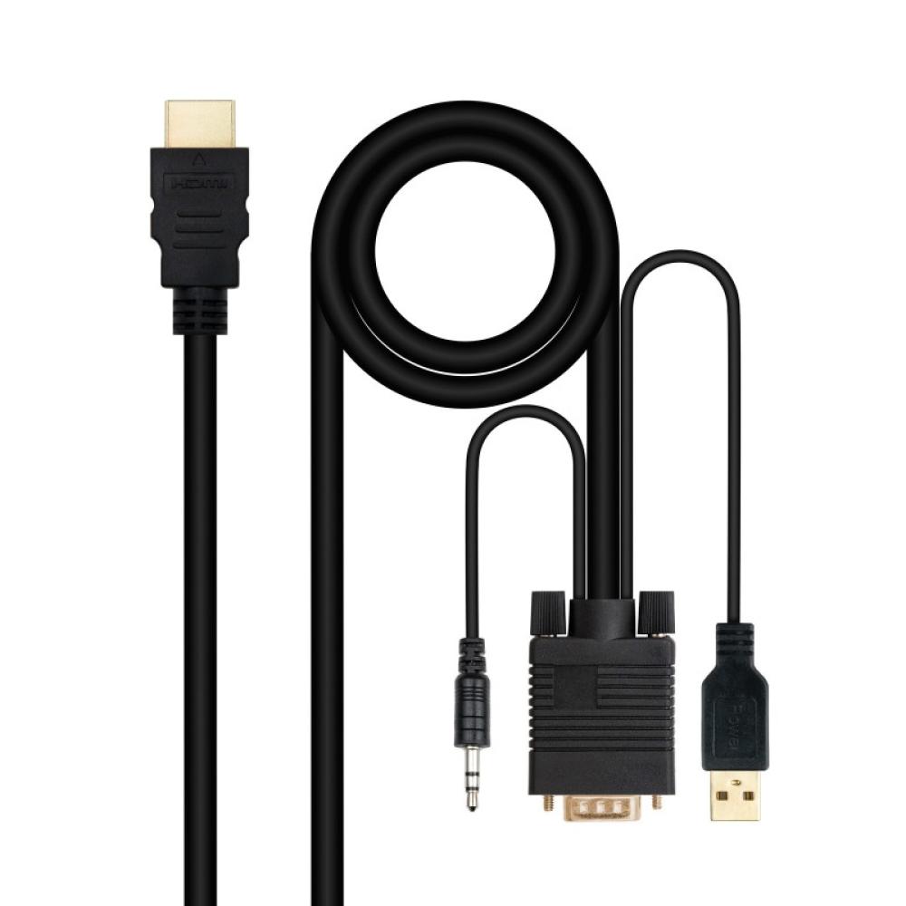 Nanocable - Cable Conversor HDMI a VGA+Audio+USB, 1.8 m, Negro