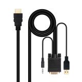Nanocable - Cable Conversor HDMI a VGA+Audio+USB, 1.8 m, Negro