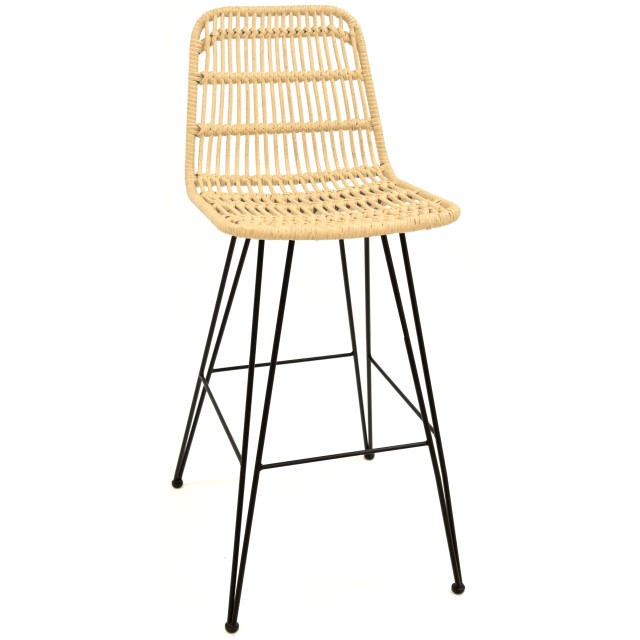 Taburete YAKARTA, metal, ratán beige