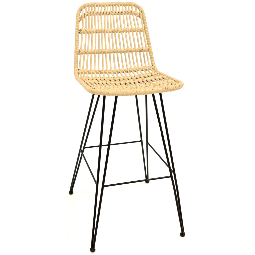 Taburete YAKARTA, metal, ratán beige