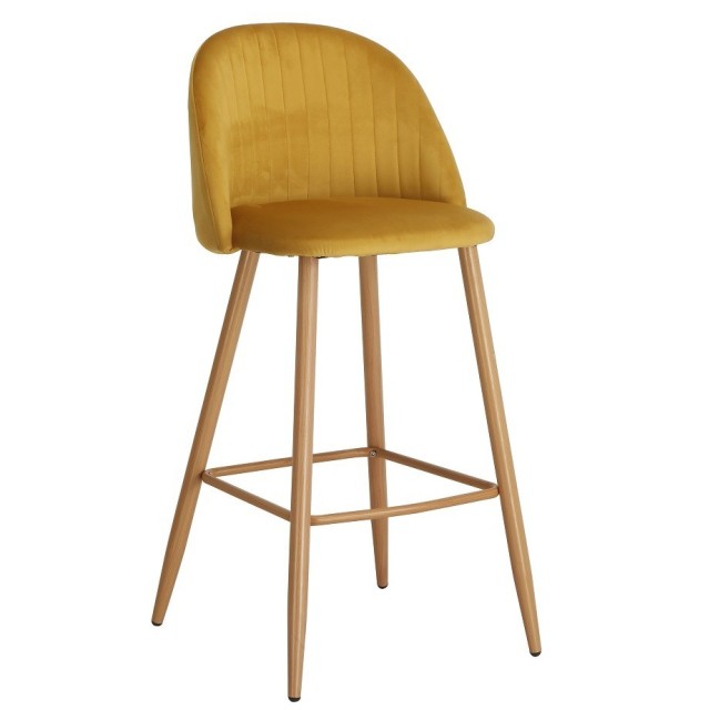 Taburete VELVET, metal, terciopelo amarillo mostaza