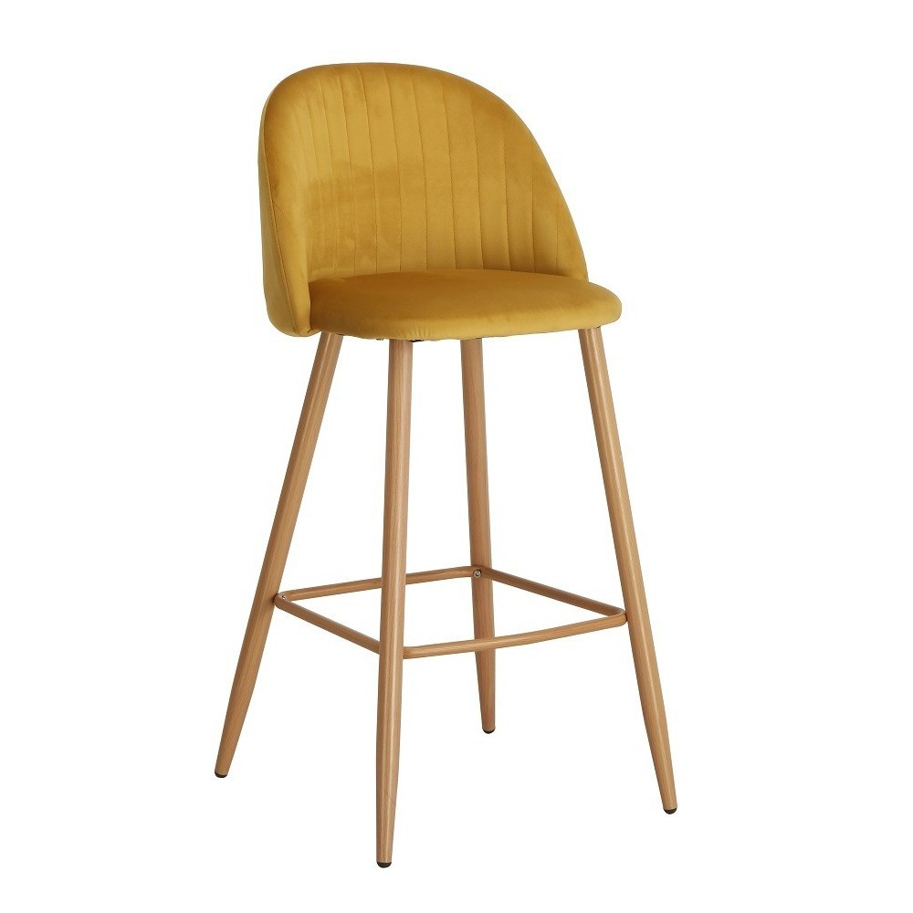 Taburete VELVET, metal, terciopelo amarillo mostaza