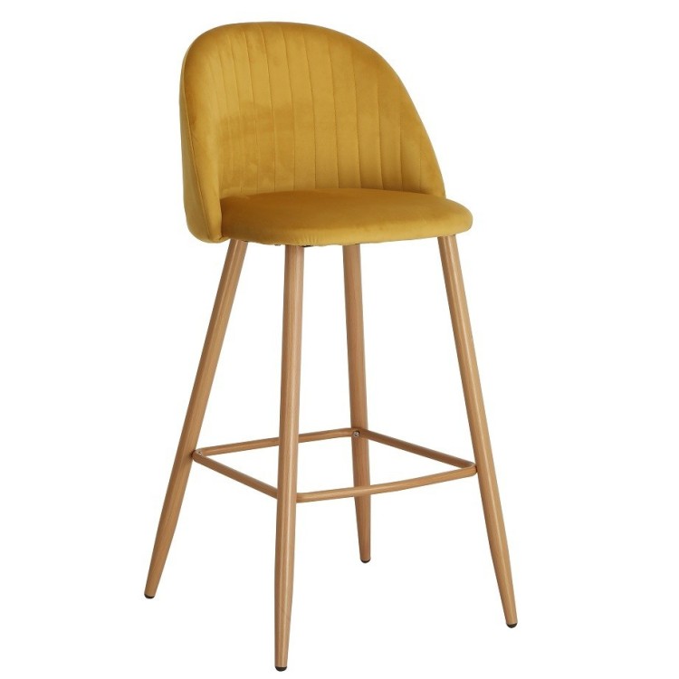 Taburete VELVET, metal, terciopelo amarillo mostaza