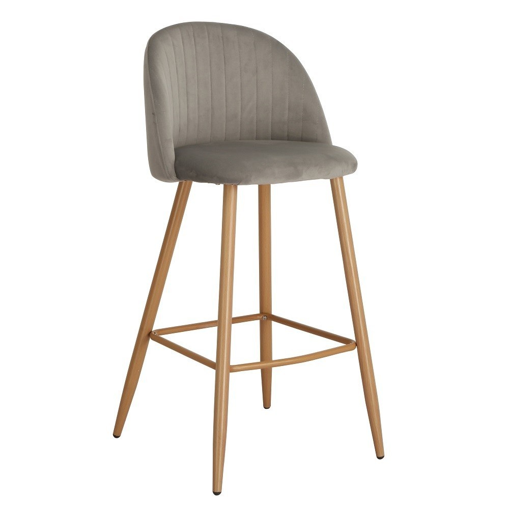 Taburete VELVET, metal, terciopelo gris