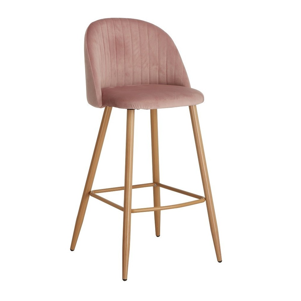 Taburete VELVET, metal, terciopelo rosa