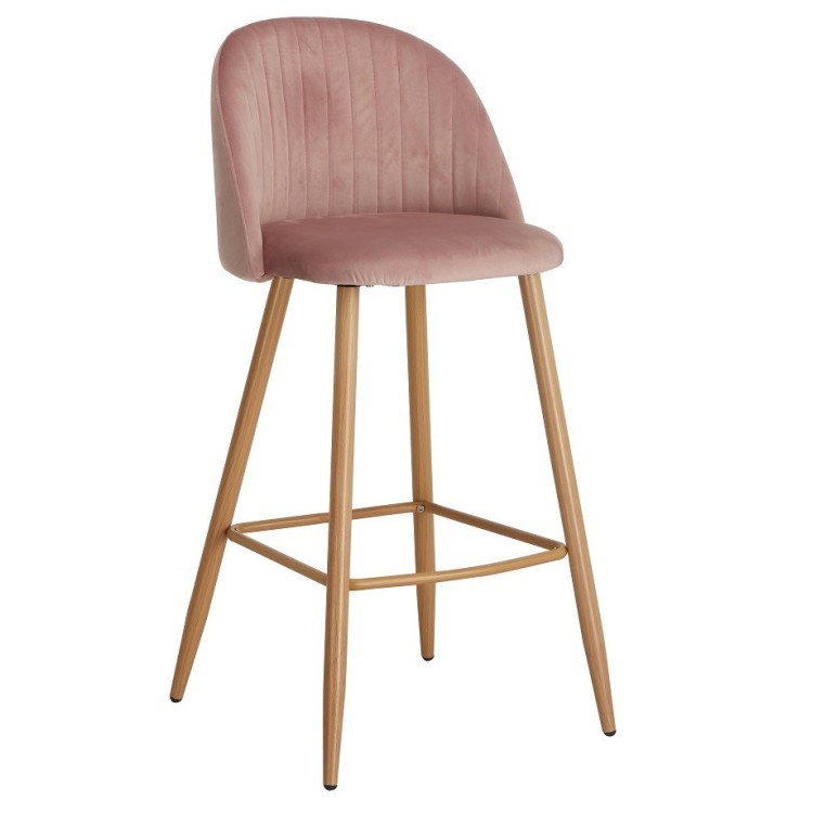 Taburete VELVET, metal, terciopelo rosa