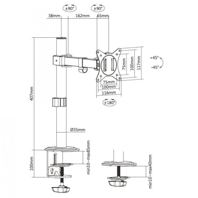 Equip - Soporte de escritorio articulado para monitor de 17«-32», negro
