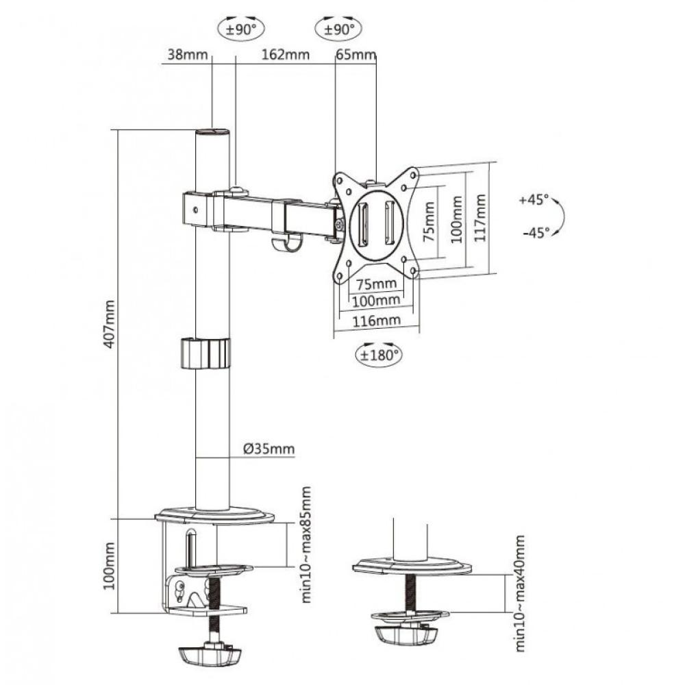 Equip - Soporte de escritorio articulado para monitor de 17«-32», negro