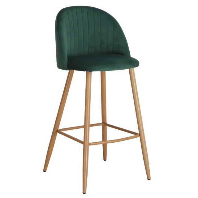 Taburete VELVET, metal, terciopelo verde