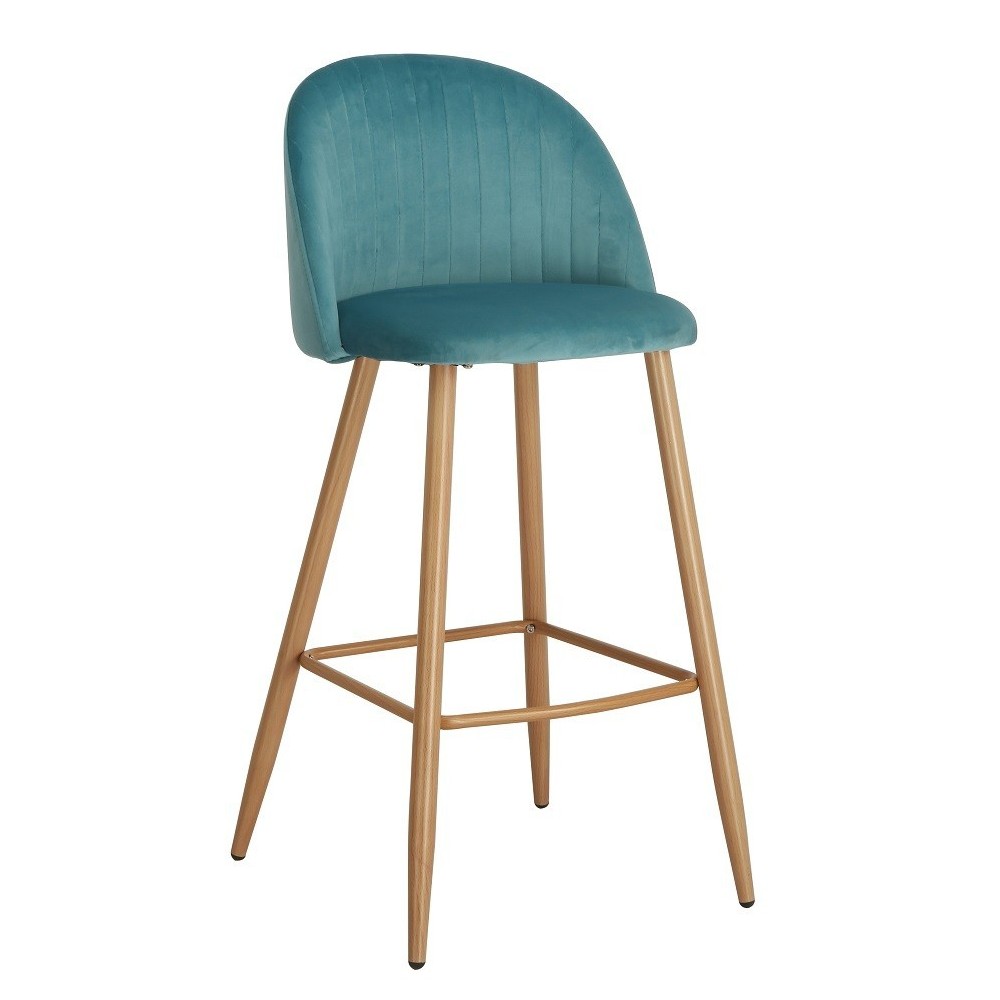 Taburete VELVET, metal, terciopelo turquesa