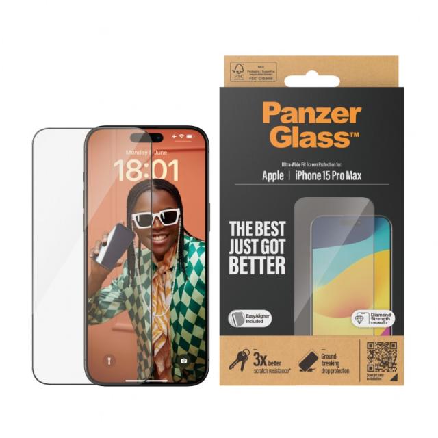 PanzerGlass - Screen Protector iPhone 15 Pro Max / Ultra-Wide Fit w. EasyAligner Protector de pantalla Apple 1 pieza(s)