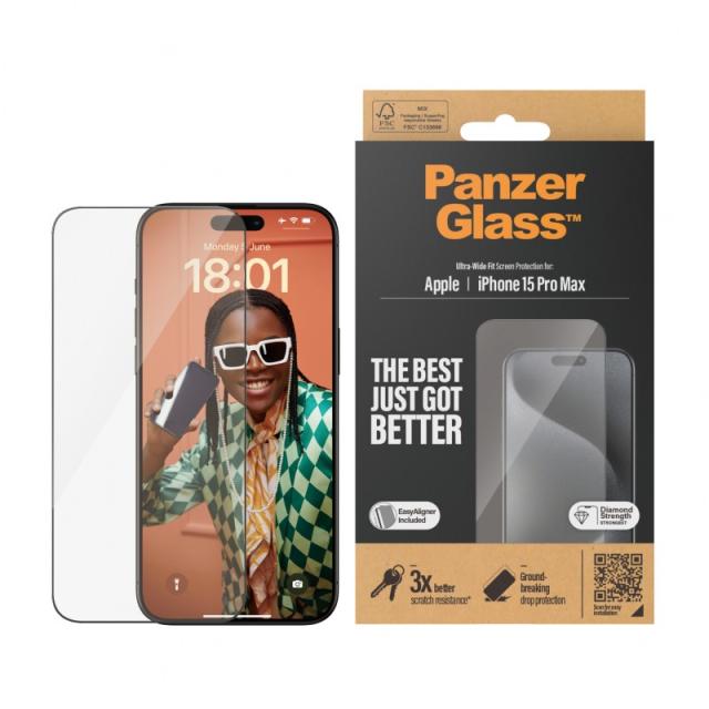 PanzerGlass - Screen Protector iPhone 15 Pro Max / Ultra-Wide Fit w. EasyAligner Protector de pantalla Apple 1 pieza(s)