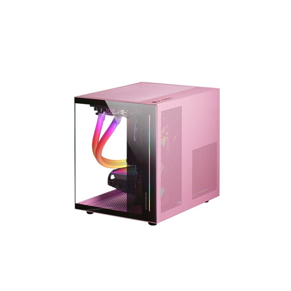 Mars Gaming - MC-VIEW Rosa, Caja Minitorre Gaming Micro-ATX, Cristal Templado 90° Sin Marco, Estructura Modular Doble Cámara, So