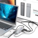 AISENS - USB-C Dock 12 En 1, USB-C A 2xHDMI, 1xRJ45, 3xUSB-A, 2xUSB-C, 1xUSB-C PD, 1xAudio, 1xSD, 1xMicro SD, Gris, 30cm
