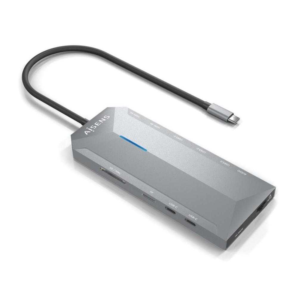 AISENS - USB-C Dock 12 En 1, USB-C A 2xHDMI, 1xRJ45, 3xUSB-A, 2xUSB-C, 1xUSB-C PD, 1xAudio, 1xSD, 1xMicro SD, Gris, 30cm