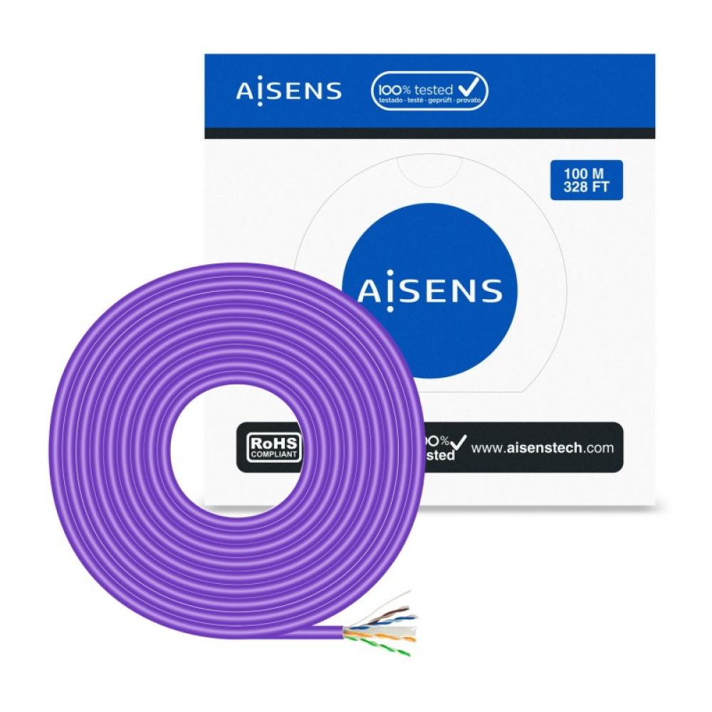 AISENS - Cable de Red RJ45 LSZH Cat.6 UTP Rigido AWG23 CCA (Aleacion), Violeta, 100M
