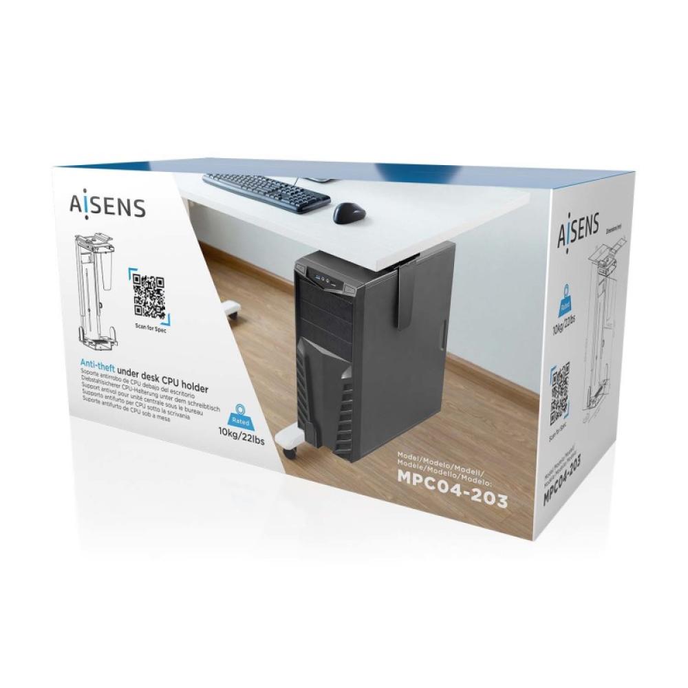 AISENS - Soporte Giratorio Antirrobo y Altura Personalizable para CPU para Montaje por Debajo de Escritorio o a La Pared