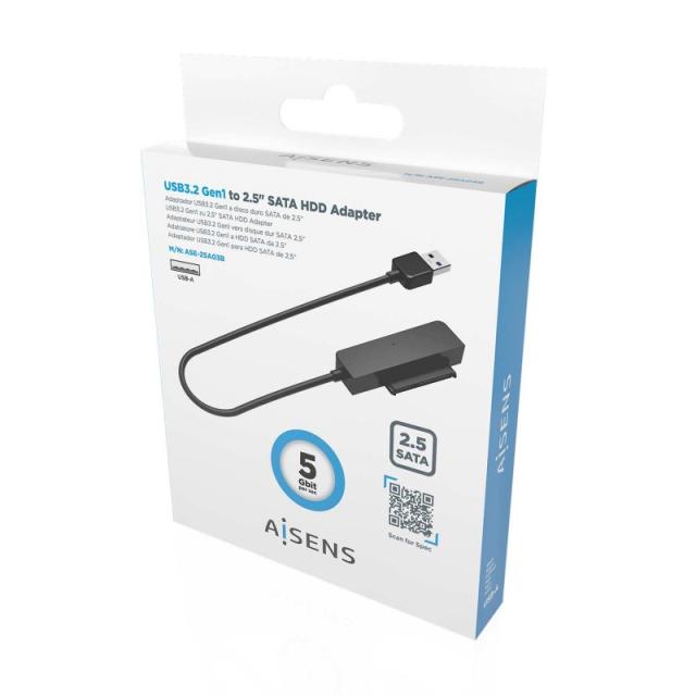 AISENS - Adaptador SATA a USB-A USB3.0/USB3.1 Gen1 para Discos Duros 2.5?, Negro