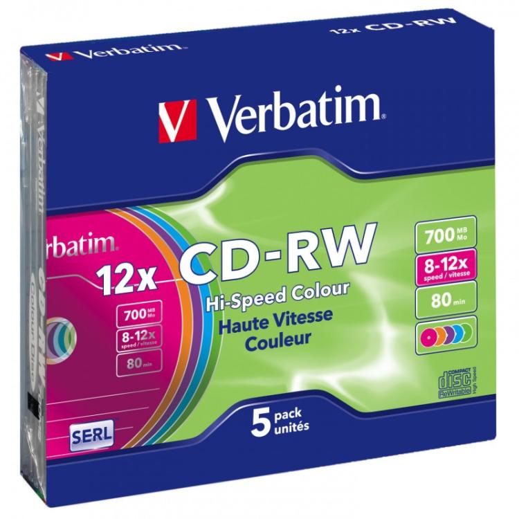 Verbatim - CD-RW Colour 12x 700 MB 5 pieza(s)