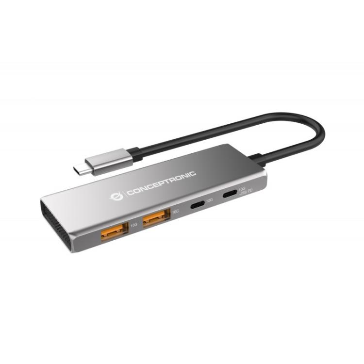 Conceptronic - HUBBIES15G hub de interfaz USB 3.2 Gen 2 (3.1 Gen 2) Type-C 10000 Mbit/s Gris