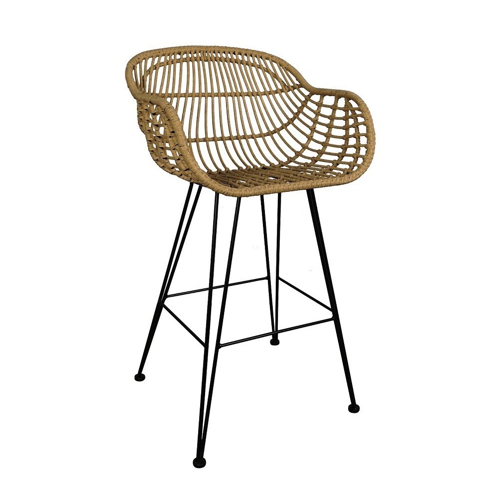 Taburete DEPOK, metal, ratán beige
