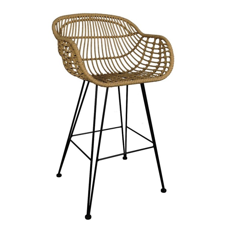 Taburete DEPOK, metal, ratán beige