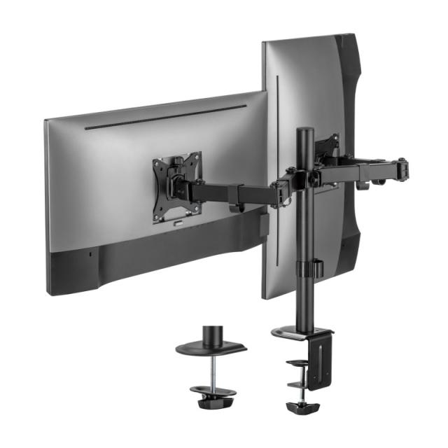 AISENS - Soporte de Mesa ECO Giratorio e Inclinable para Monitor/TV 9Kg (3 Pivotes, 2 Brazos) de 17-32, Negro
