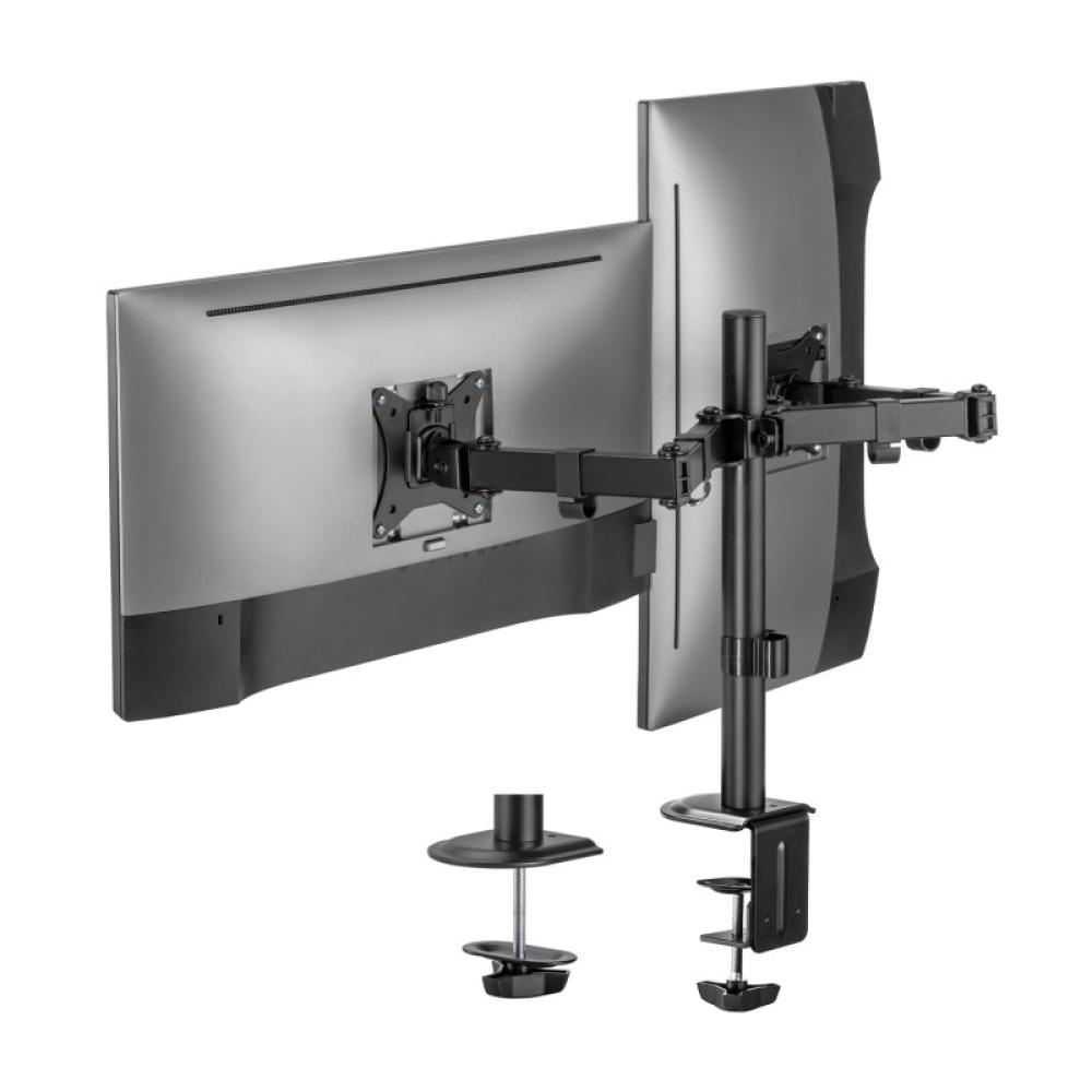 AISENS - Soporte de Mesa ECO Giratorio e Inclinable para Monitor/TV 9Kg (3 Pivotes, 2 Brazos) de 17-32, Negro