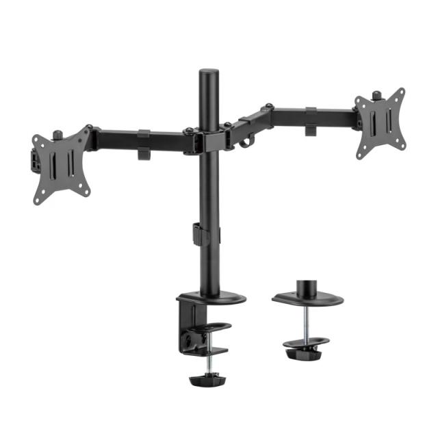 AISENS - Soporte de Mesa ECO Giratorio e Inclinable para Monitor/TV 9Kg (3 Pivotes, 2 Brazos) de 17-32, Negro