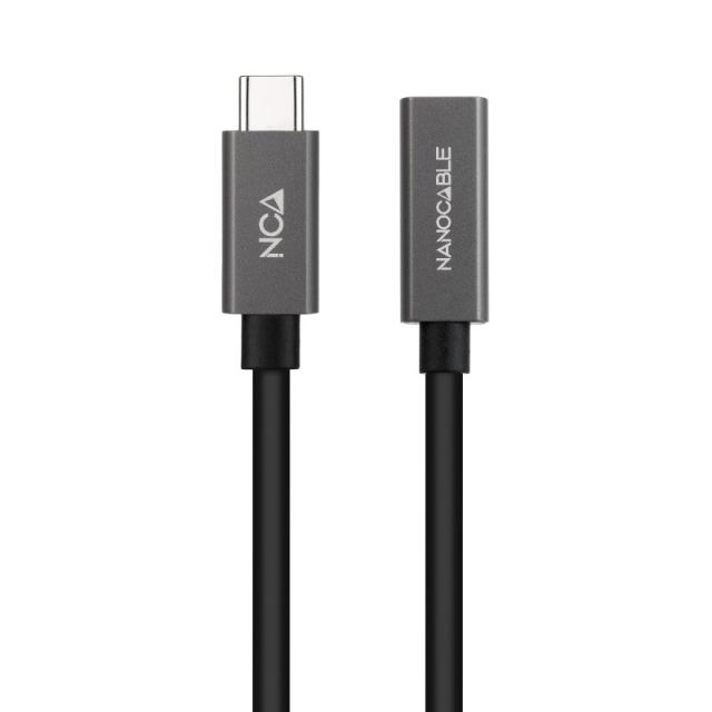 Nanocable - Cable Prolongador USB-C 3.2 Gen2x2 20Gbps 3A, 4K/60Hz, USB-C/M-USB-C/H, Negro, 1 m
