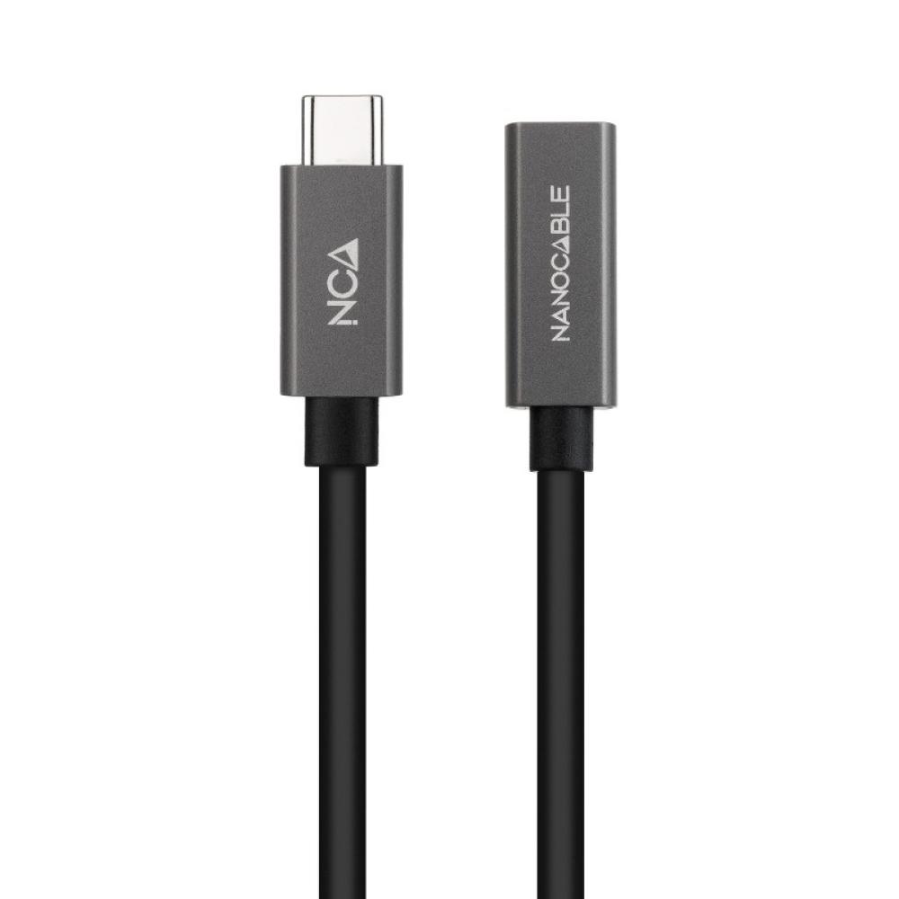 Nanocable - Cable Prolongador USB-C 3.2 Gen2x2 20Gbps 3A, 4K/60Hz, USB-C/M-USB-C/H, Negro, 0.5 m