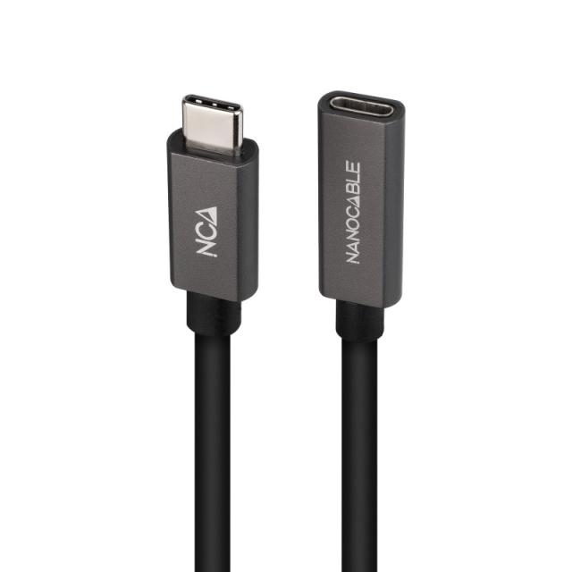 Nanocable - Cable Prolongador USB-C 3.2 Gen2x2 20Gbps 3A, 4K/60Hz, USB-C/M-USB-C/H, Negro, 0.5 m