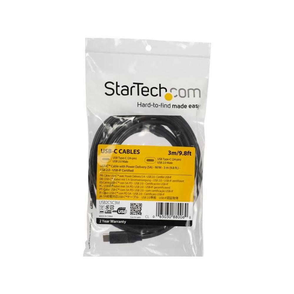 StarTech.com - Cable de 3m USB-C a USB-C con capacidad para Entrega de Alimentación de 5A - USB TipoC - Cable de Carga USBC - US