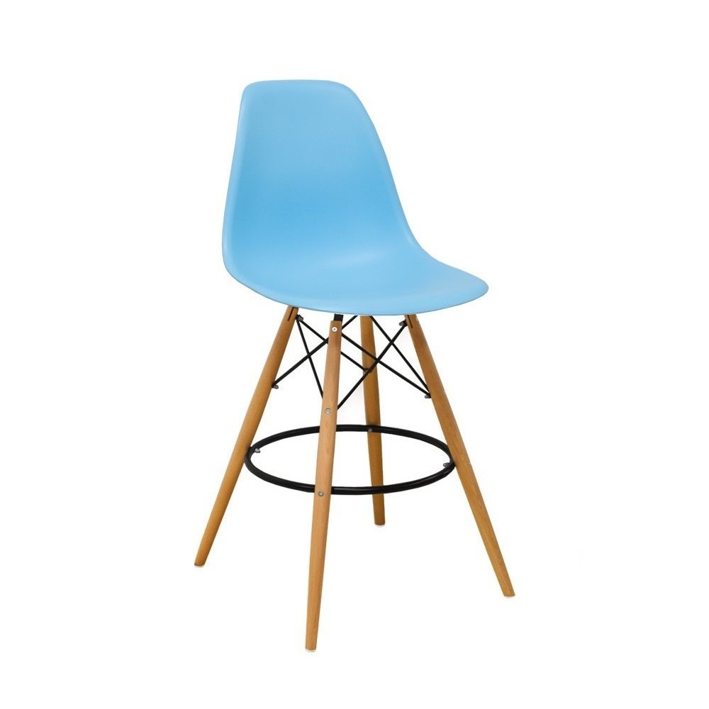 Taburete TOWER, madera, carcasa azul