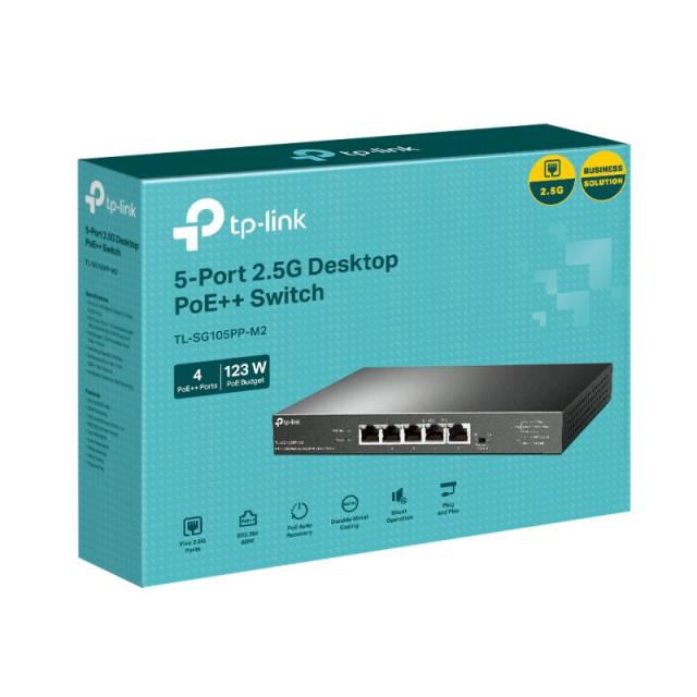 TP-Link - TL-SG105PP-M2 switch No administrado Gigabit Ethernet (10/100/1000) Energía sobre Ethernet (PoE) Negro