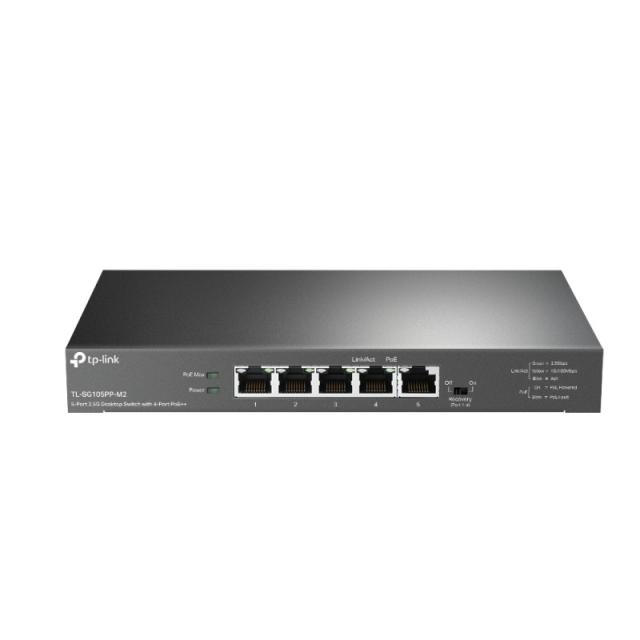 TP-Link - TL-SG105PP-M2 switch No administrado Gigabit Ethernet (10/100/1000) Energía sobre Ethernet (PoE) Negro