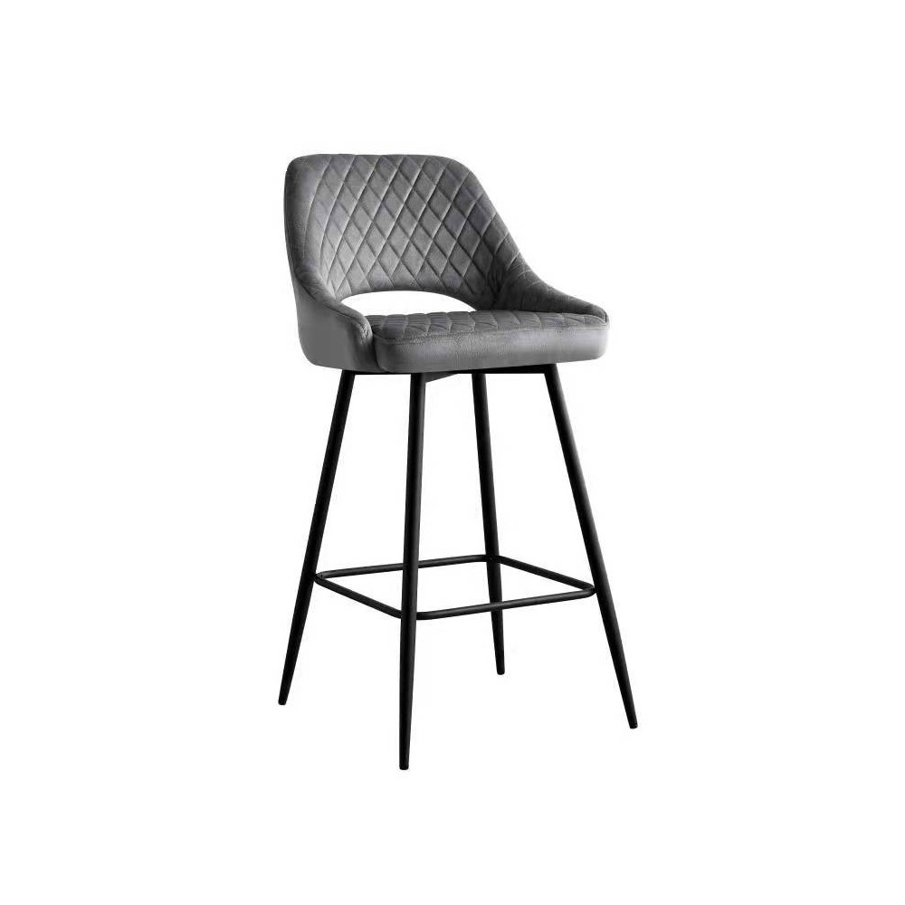 Taburete HONORIO, metal, tapizado velvet 21 gris oscuro