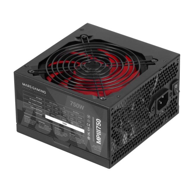 Mars Gaming - MPIII750, Fuente Alimentación PC ATX 750W, 5 Años de Garantía, 85% Eficiencia, Sistema Digital APFC, Ve - MPIII750