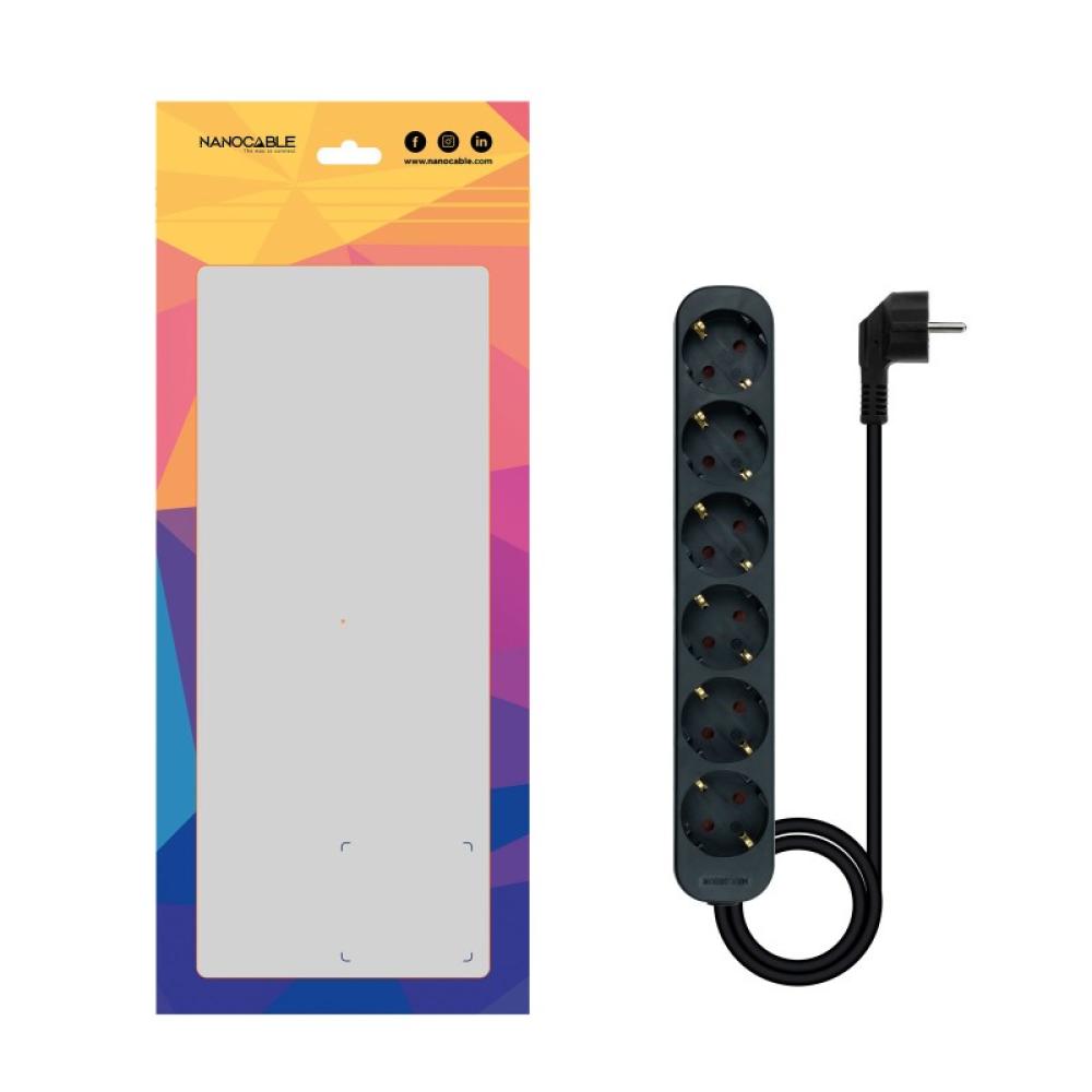 Nanocable - Regleta de Enchufes con 6 Tomas, 1.4 m, Negro
