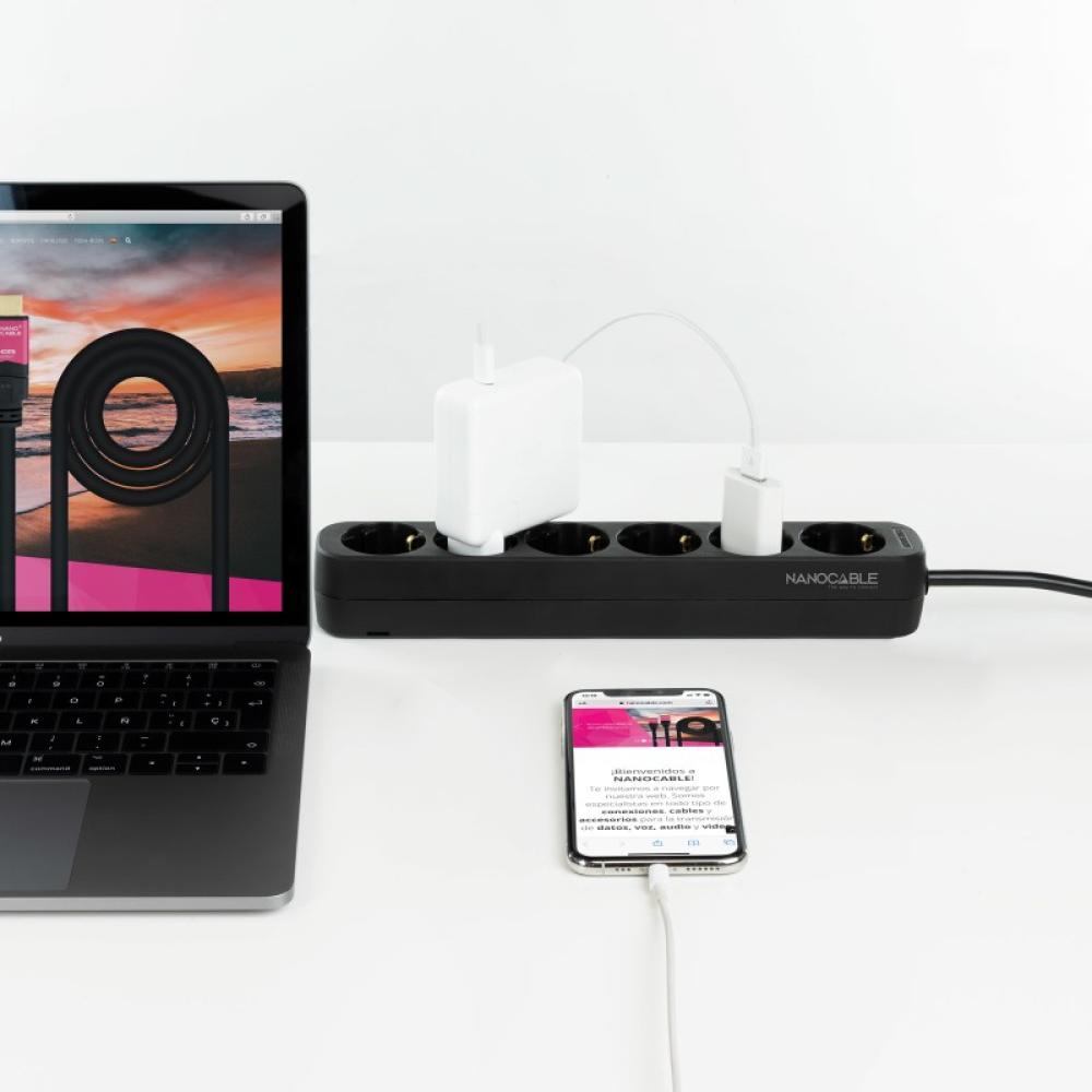 Nanocable - Regleta de Enchufes con 6 Tomas, 1.4 m, Negro