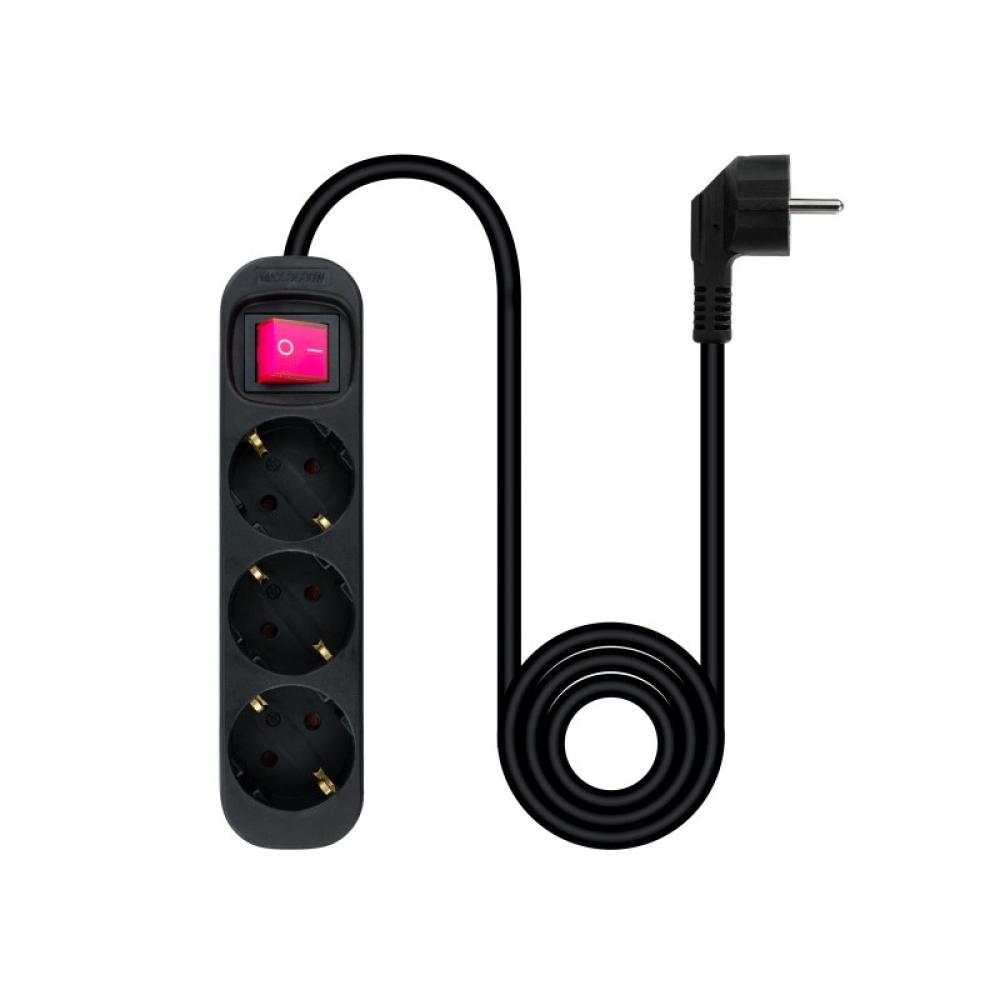 Nanocable - Regleta de Enchufes con 3 Tomas con Interruptor, 1.4 m, Negro
